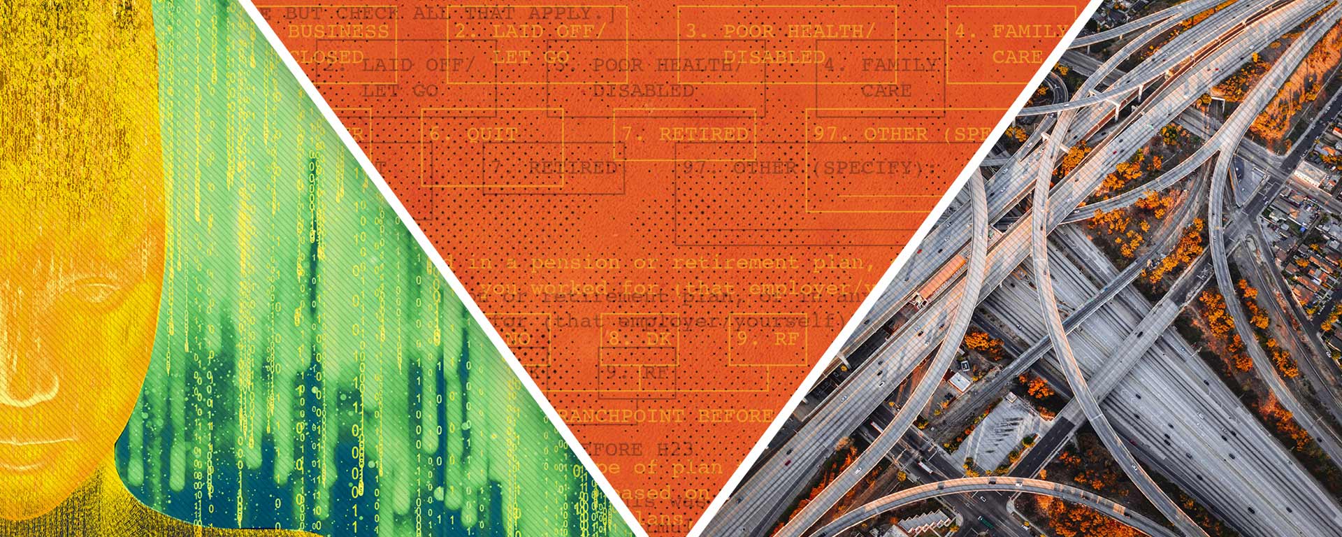 Collage of dynamic images symbolizing the School of Social Sciences and Social Policy, with themes of globalization, technology and social impact