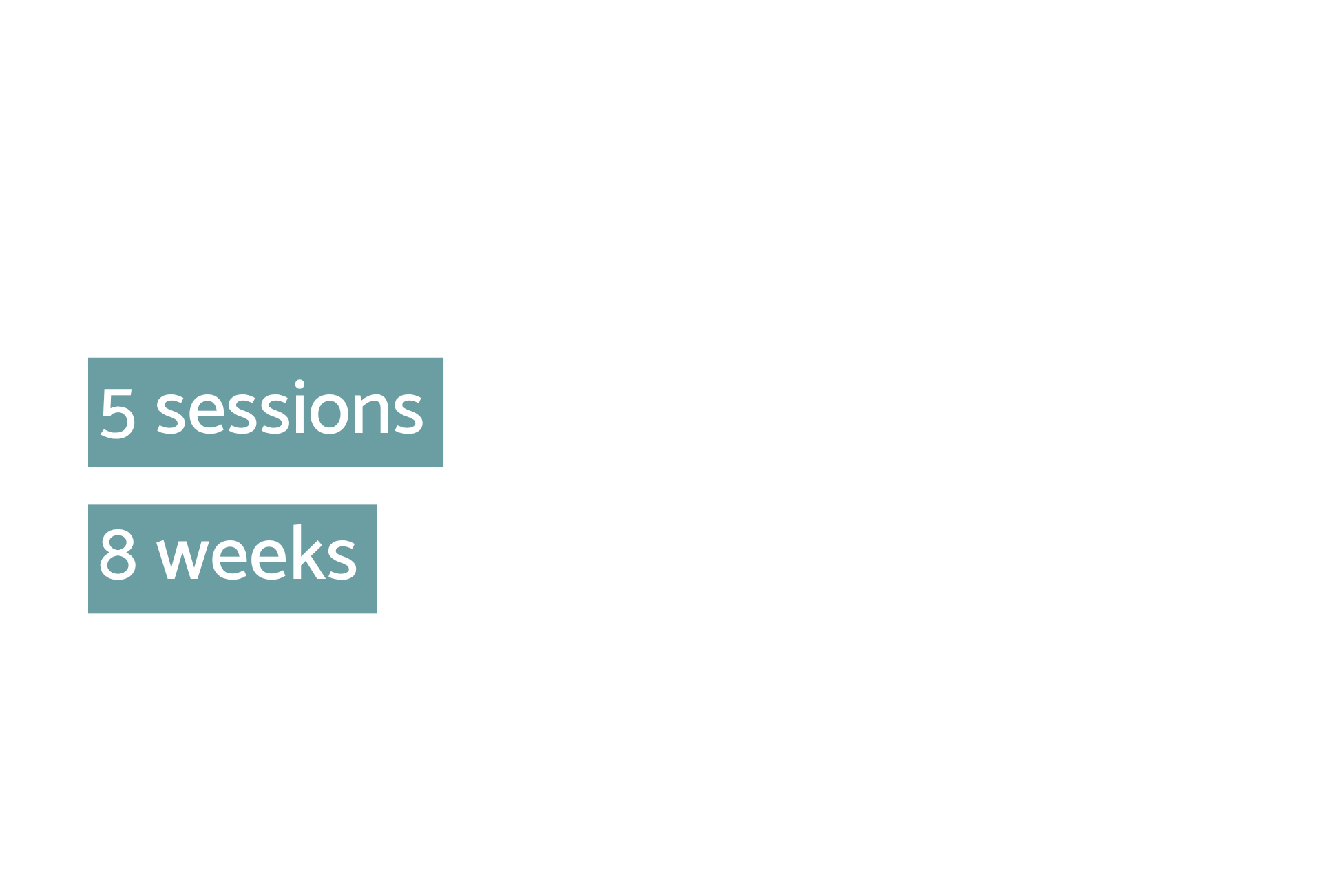 Text says, "5 sessions per year. 8 weeks per course." Teal highlights over each number. 